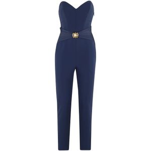 Elisabetta Franchi, Jumpsuits & Playsuits, Dames, Blauw, L, Polyester, Blauw Hart Hals Jumpsuit Juweel Detail