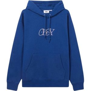 Obey, Sweatshirts & Hoodies, Heren, Blauw, L, Katoen, Gezellige Nova Hoodie met Intrigerend Borduurwerk