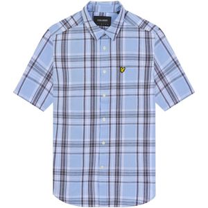 Lyle & Scott, Overhemden, Heren, Blauw, 2Xl, Linnen, Geruit overhemd met korte mouwen