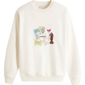 Drole de Monsieur, Sweatshirts & Hoodies, Heren, Beige, S, Katoen, Sweatshirt met geborduurde slogan