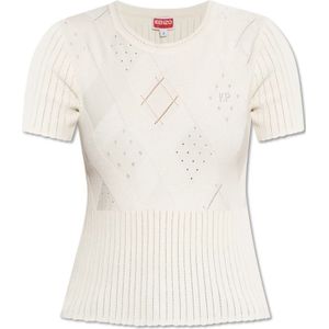 Kenzo, Truien, Dames, Beige, L, Leer, Top met Ronde Halslijn
