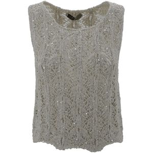 D.Exterior, Tops, Dames, Beige, S, Katoen, Kanten Kristal Mouwloze Top