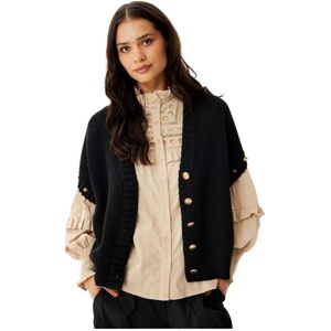 IN Front, Truien, Dames, Zwart, S/M, Gebreid vest met korte mouwen en knopen