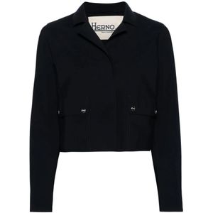 Herno, Jassen, Dames, Zwart, M, Jas met gekerfde kraag