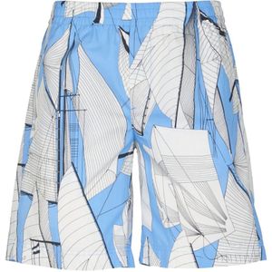 Msgm, Korte broeken, Heren, Veelkleurig, XS, Katoen, Blauwe Bermuda Stampa Shorts