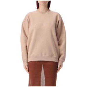 Saint Laurent, Sweatshirts & Hoodies, Dames, Roze, L, Katoen, Roze Geborduurde Logo Sweatshirt