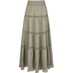 Neo Noir, Rokken, Dames, Groen, L, Katoen, Rookgroene Voile Maxi Rok met Kantdetails