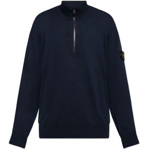 Stone Island, Truien, Heren, Blauw, XL, Katoen, Trui met Logo