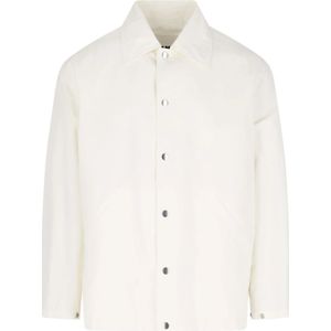 Jil Sander, Jassen, Heren, Wit, S, Katoen, Retro Logo Witte Katoenen Jas