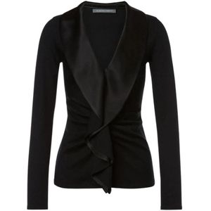 Alberta Ferretti, Tops, Dames, Zwart, XL, Wol, Zwarte Sweater met Ruches