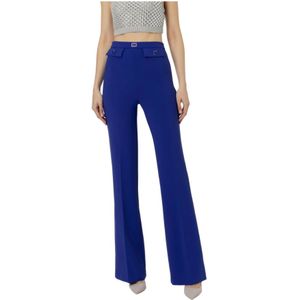 Elisabetta Franchi, Broeken, Dames, Blauw, XL, Indigo Palazzo Broek met Logo Tailleband