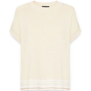 Elena Mirò, Truien, Dames, Beige, S, Trui met korte mouwen en gestreepte boorden