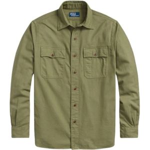 Polo Ralph Lauren, Overhemden, Heren, Groen, XL, Katoen, Geborsteld katoenen werkkleding overhemd