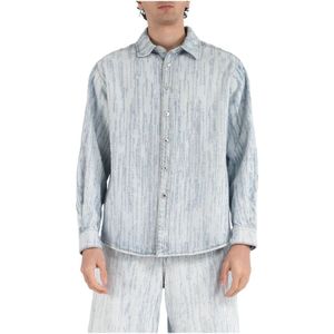 Msgm, Overhemden, Heren, Blauw, XL, Denim, Lichte denim overhemd met geborduurd logo