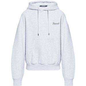 Jacquemus, Sweatshirts & Hoodies, Heren, Grijs, S, Leer, Grijze Gemêleerde Hoodie met Logo