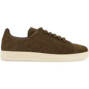 Tom Ford, Schoenen, Heren, Groen, 41 EU, Suède, Khaki Suède Lage Sneakers