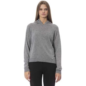 Baldinini, Sweatshirts & Hoodies, Dames, Grijs, M, Hooded Knit Sweater Chic Style
