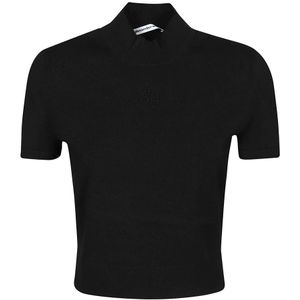 T by Alexander Wang, Tops, Dames, Zwart, S, Polyester, Geëmbosseerd Logo Mock Neck Top