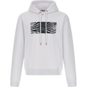 Roberto Cavalli, Sweatshirts & Hoodies, Heren, Wit, XL, Katoen, Vlag Sweatshirt Wit Gemaakt in Italië