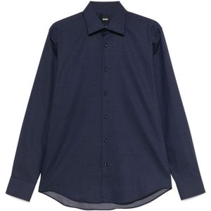 Hugo Boss, Overhemden, Heren, Blauw, 2Xl, Katoen, Stretch shirt met ontwerperscode