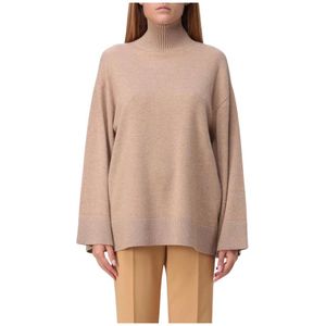 Elisabetta Franchi, Truien, Dames, Bruin, L, Kasjmier, Luxe Kameel Mock Neck Sweater