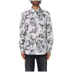 Versace Jeans Couture, Overhemden, Heren, Wit, M, Katoen, Barok Print Shirt