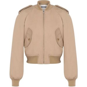 Moschino, Jassen, Dames, Beige, S, Beige Bandkraagjas met Epauletten