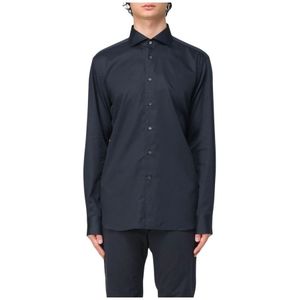 Corneliani, Overhemden, Heren, Zwart, 2Xl, Katoen, Blauw Slim Fit Overhemd