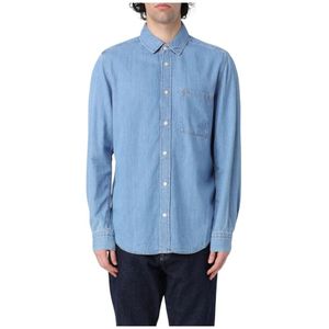 Calvin Klein, Overhemden, Heren, Blauw, M, Denim, Klassieke Denim Overhemd Lange Mouw