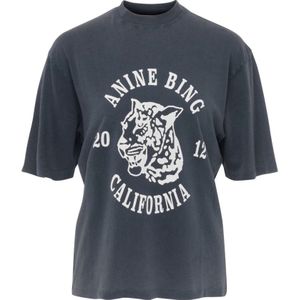 Anine Bing, Tops, Dames, Grijs, S, Katoen, Leopard Print Oversized Katoenen T-Shirt