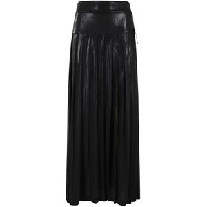 Norma Kamali, Rokken, Dames, Zwart, S, Polyester, Geplooide Lange Rok met Split
