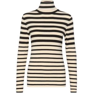 Soaked in Luxury, Truien, Dames, Beige, XL, Gestreepte Rollneck Trui Zwart Wit