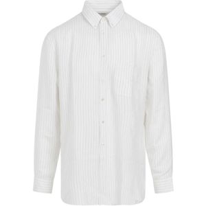 Saint Laurent, Overhemden, Heren, Beige, 2Xl, Gestreept zijden overhemd met knopen