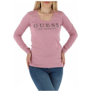 Guess, Tops, Dames, Roze, L, Katoen, Roze Gebreide trui met Ronde Hals