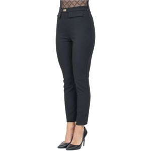 Elisabetta Franchi, Broeken, Dames, Zwart, XL, Polyester, Zwarte Slim Fit Stretch Broek