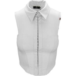 Elisabetta Franchi, Blouses & Shirts, Dames, Wit, L, Katoen, Mouwloze Blouse met Haaksluiting