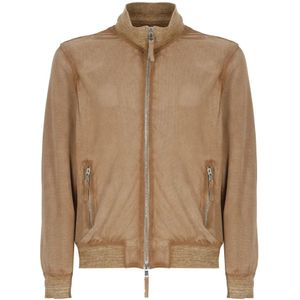The Jack Leathers, Jassen, Heren, Beige, XL, Suède, Beige Suède Leren Jas met Uitgesneden Patroon