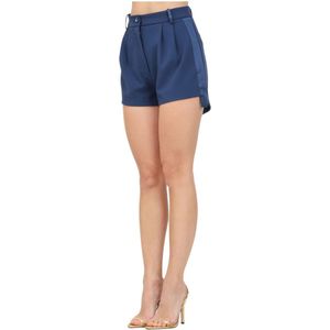 Elisabetta Franchi, Korte broeken, Dames, Blauw, XL, Satijn, Elegante Smoking Stijl Shorts