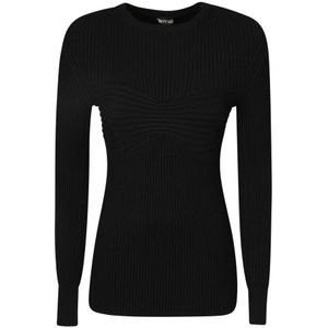 Tom Ford, Tops, Dames, Zwart, S, Polyester, Geribbelde trui met ronde hals