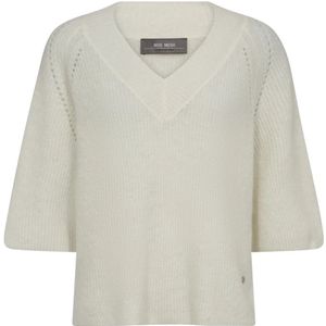 MOS Mosh, Truien, Dames, Beige, XL, Wol, V-hals Gebreide Trui Ecru