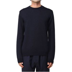 Roberto Collina, Truien, Heren, Blauw, M, Trui met ronde hals