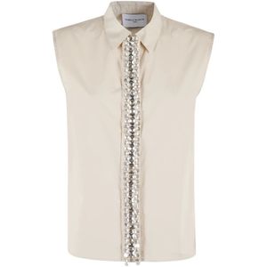 Isabelle Blanche, Blouses & Shirts, Dames, Beige, XS, Katoen, Elegante Strass Shirt Blush Mouwloos
