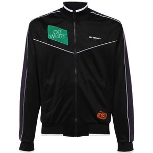 Off White, Sweatshirts & Hoodies, Heren, Zwart, XL, Katoen, Zip Hoodie met Decoratieve Patches