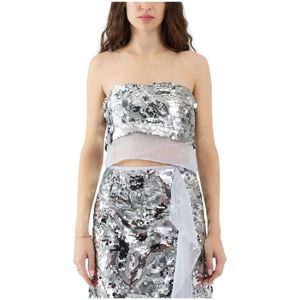 Sabina Musayev, Tops, Dames, Grijs, S, Tule, Pailletten en tule crop top
