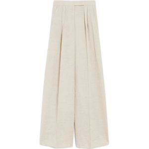 Max Mara, Broeken, Dames, Beige, S, Wol, Beige Wollen Broek met Zakken