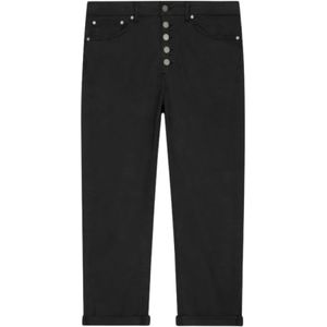 Dondup, Broeken, Dames, Zwart, W26, Katoen, Zwarte Loszittende Enkellange Broek