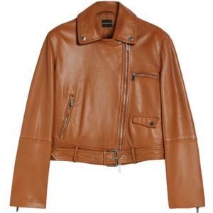 Pennyblack, Jassen, Dames, Bruin, XS, Ruby Leren Jas Rits Sluiting