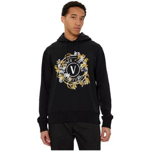 Versace Jeans Couture, Sweatshirts & Hoodies, Heren, Zwart, L, Katoen, Logo Regular Hoodie