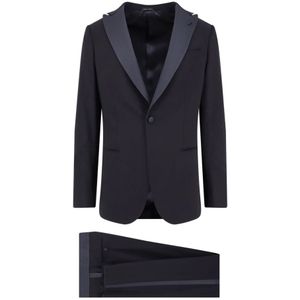 Giorgio Armani, Pakken, Heren, Blauw, M, Satijn, Blauw Satijnen Jas en Broek Set