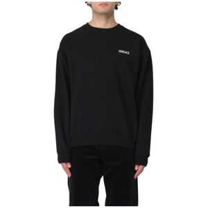Versace, Sweatshirts & Hoodies, Heren, Zwart, L, Katoen, Logo Sweatshirt in Zwart Katoen